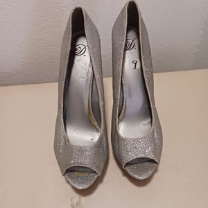 Silver Glitter Peep Toe Heels